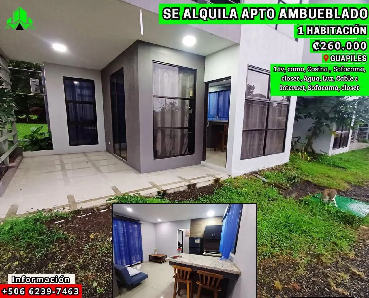 Arte: se alquila apartamento amueblado de 1 habitación, ₡260.000