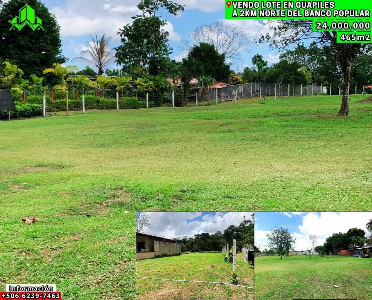 Arte de venta: lote en Guápiles a 2 km al norte del Banco Popular, ₡24.000.000, 465 m²