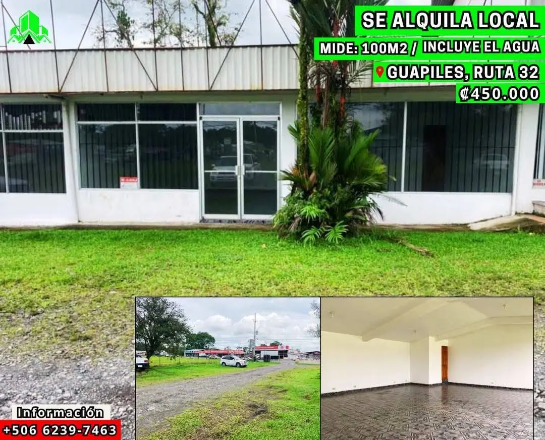 Arte: se alquila local de 100 m² en Guápiles, Ruta 32, ₡450.000
