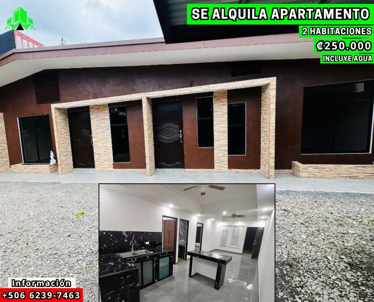 Arte: se alquila apartamento de 2 habitaciones, ₡250.000, incluye agua