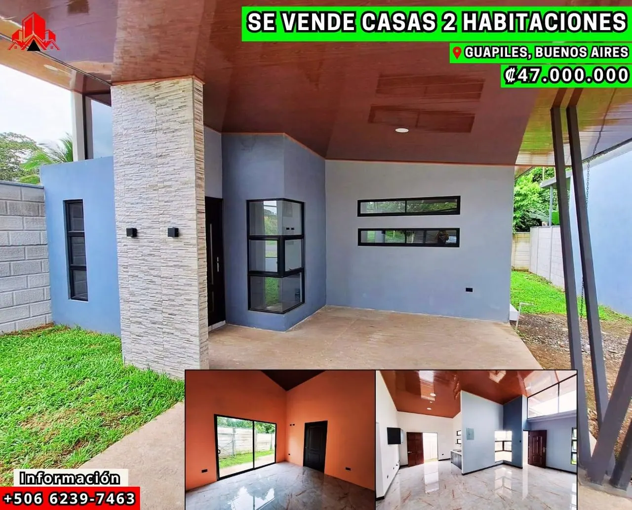 Arte de venta: casas de 2 habitaciones en Buenos Aires, ₡47.000.000