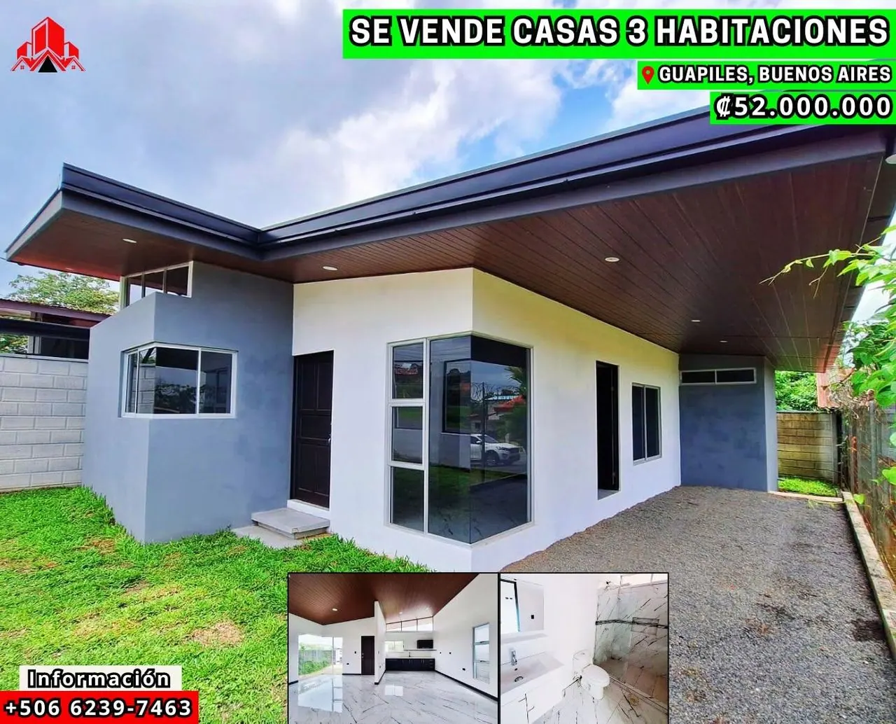 Arte de venta: casas de 3 habitaciones en Buenos Aires, ₡52.000.000