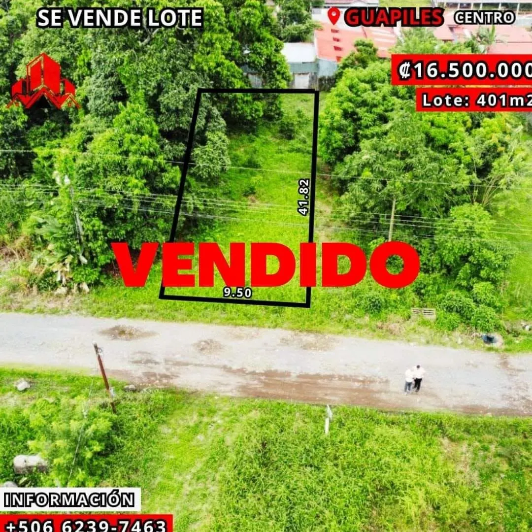 Arte con sello de vendido: lote de 401 m² en Guápiles centro, ₡16.500.000
