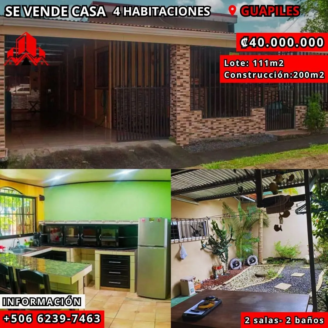 Arte de venta: casa de 4 habitaciones en Guápiles, ₡40.000.000