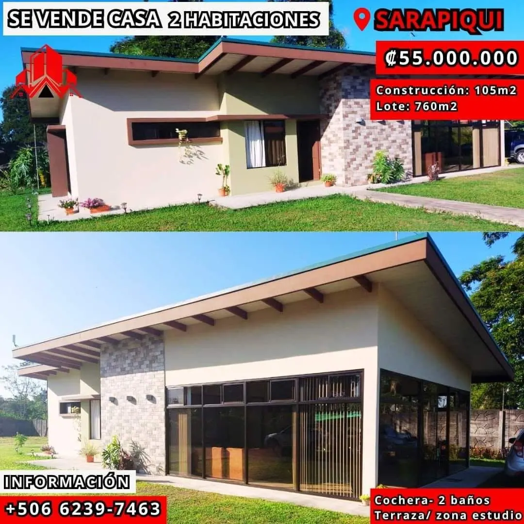 Arte de venta: casa de 2 habitaciones en Sarapiquí, ₡55.000.000, construcción de 105 m² y lote de 760 m²